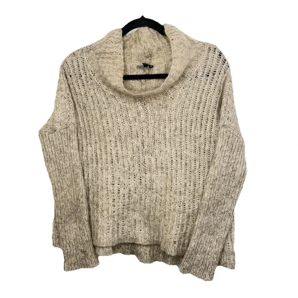 Eileen Fisher Open‎ Knit Mohair Turtleneck Mock Neck Hi Low Oatmeal Sweater Sz L - Picture 11 of 16